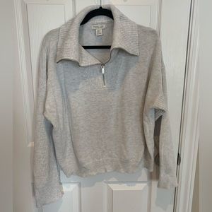 Rachel Zoe Light Grey Knit Sweater with Zip-Up Collar, XL